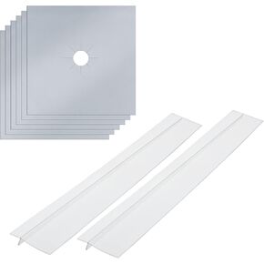 Gas Stove Burner Covers Stove Protectors(6 Pack, 0.2 mm 10.6" x 10.6")+ Silicone Stove Gap Cover(2 Pack, 21"), 0.2mm Double Thickness, Reusable Gap Filler Seals, Gas Range Protectors For Kitchen