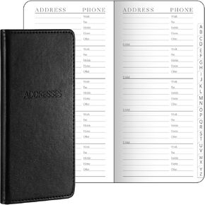 Leather Address Book with Alphabetical Tabs Small Password Book 6 x 3.25 Inch Phone Book Black Password Keeper Address Organizer for Phone Numbers Website Logins, 520 Entries
