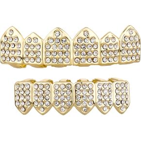 JINAO Grillz Teeth Caps 18K Gold Plated Iced Out Czech Diamond Grills for Your Teeth for Men Women