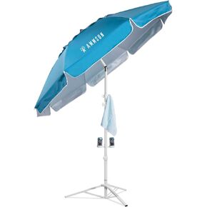 AMMSUN Portable Umbrella with Stand, 6.5ft Sun Shade Umbrella with Stand, Premium Lightweight Standing Umbrella for Sporting Games, Instant Sun Protection Patio Umbrella, Easy to Carry, Blue