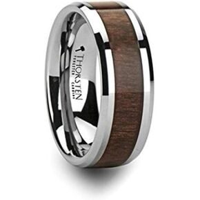 HALIFAX Beveled Tungsten Ring with Black Walnut Wood Inlay Tungsten Carbide Ring 6mm Wide Wedding Band with Custom Inside Engraved Personalized