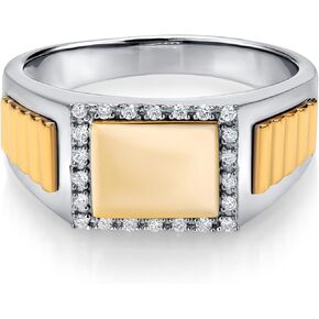 Gem Stone King Men 925 Silver & 10K Yellow Gold White Lab Grown Diamond Ring|0.15 Cttw|9.5MM Width|Available in Size 7 to 13