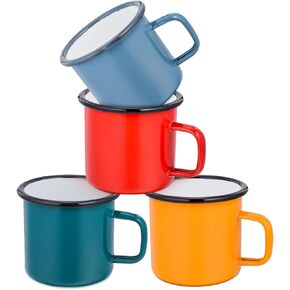 E-far Coffee Mug, 12 Ounce Enamel Coffee Tea Camping Cup Mugs, Red/Yellow/Blue/Green, Healthy & Bright Colors - Set of 4