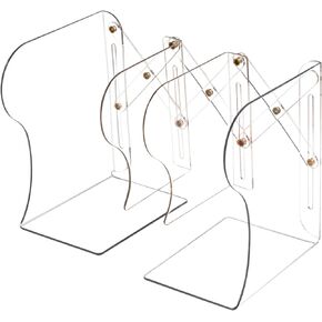 Adjustable Book Ends, Plastic Bookends with 2 Dividers, Clear Bookends for Shelves, Desk Book Holder for Heavy Books, Expandable Book Ends Book Organizer for Desk Office Home and School Use