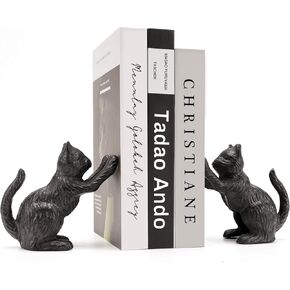 1 Pair Cat Decorative Book Ends for Shelves Bookends to Hold Books Heavy Duty for Office Desk, Shelf Decoration, Vintage Decor Office Book Desktop Organizer Cast Iron Black