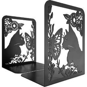 Heavy Duty 10 Inch Tall Book Ends,Unique 1.5mm Thickness,Durable &Stable,Bookends for Shelves, Bookshelf Decor for Cat Owners,Animal Lovers, and Office Workers, (1 Pair/2 Pieces)