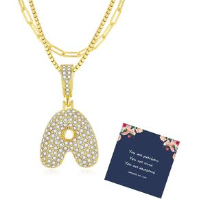 Bubble Initial Necklaces for Women 14k Gold Plated Balloon A-Z Letter Necklace Trendy Fashion Jewelry Gifts for Teen Girls Girlfriend