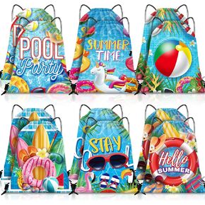 12 Pcs Pool Beach Drawstring Bags Summer Drawstring Backpack Beach Ball String Birthday Bag Pool Party Decoration (Classic)