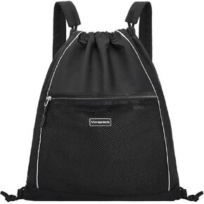 حقيبة ظهر برباط من Vorspack - حقيبة برباط مع حقيبة ظهر بجيب شبكي مع شرائط عاكسة حقيبة ظهر للرياضة والسفر في صالة الألعاب الرياضية - أسود in Kuwait