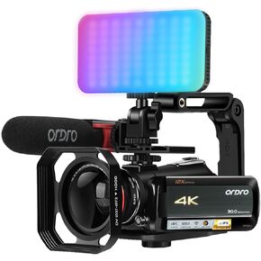 ORDRO AC5 4K Camcorder Optical Zoom Ultra HD Video Camera Vlogging Camera for YouTube,12x Optical Zoom 3.1" IPS Touchscreen 1080P 60FPS WiFi Vlog Recorder-Black