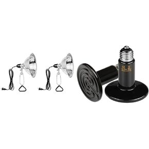 Simple Deluxe 2-Pack Clamp Lamp Light with 8.5 Inch Aluminum Reflector up to 150 Watt E26 & HealSmart Reptile Heat Lamp 150W 2-Pack Ceramic Heat Emitter, No Light Emitting Heat Bulbs