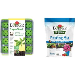 Burpee SuperSeed Windowsill Seed Starting Tray | 8 XL Cell | Seed Starter Tray & 9 Quarts | Premium Organic Potting Natural Soil Mix Food