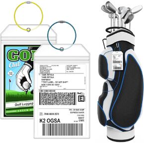 Extra Large 9"x6" Golf Luggage Tags, Shipping Label Holder for Golf Bag, PVC Clear Waterproof Zipper Pouches, Sealable Label Holder (4 Pack）