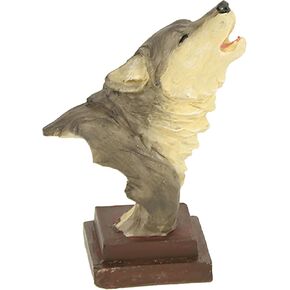 Slifka X5960 Howling Wolf Animal Bust Pedestal 4 x 2.75 inch Grey Resin Stone Collectible Tabletop Figurine Sculpture, Everyday Décor