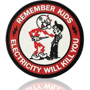 Reddy Kilowatt PVC Patch - Remember Kids Electricity Will Kill You | Funny Morale Patch for Hard Hat, Vest, Gear Bag, Backpacks | Lineman, Electrician, Construction Worker Gifts