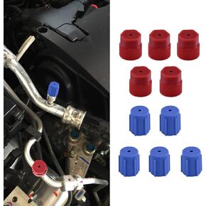 10PCS R134a 13mm & 16mm Air Conditioning Service AC System Charging Port Caps, Automobile Air Conditioning Caps Replacement for R134A AC System Vehicles, 5 Blue Low Side and 5 Red High Side