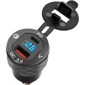 Motorcycle Power Adapter USB C 30W PD3.0 Aluminum Alloy Quick Charge Aluminum Voltmeter for 12V-24V Ducati Triumph Motorcycle and More Style Motorcycles