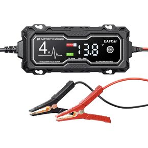 Car Battery Charger 4-Amp, 12V Battery Charger Automotive, Trickle Charger for Car Battery - Smart Fully Battery Maintainer with Temperature Compensation and LCD Display(Black)
