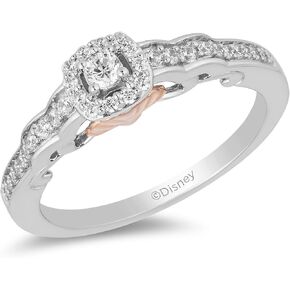 Jewelili Enchanted Disney Fine Jewelry 10K White and Rose Gold 1/4 Cttw Natural White Diamond Ariel Promise Ring