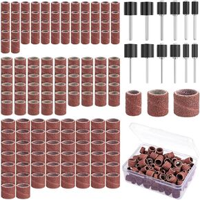 162 Pieces Sanding Drums Kit Drum Sander for Drill with Storage Box Including 150 Pieces Sanding Band Sleeves and 12 Pieces Drum Mandrels for Rotary Tool- 120 Grit
