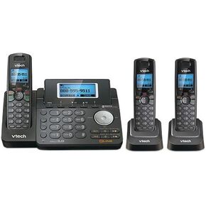 VTech DS6151-11 DECT 6.0 2-Line Expandable Cordless Phone + (2) DS6101-11 Accessory Handset, Black