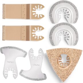 Diamond Oscillating Tool Blades, Ohuhu 7PCS Universal Grit Multitool Saw Blades Set for Tile Grout Mortar Concrete Masonry Removal