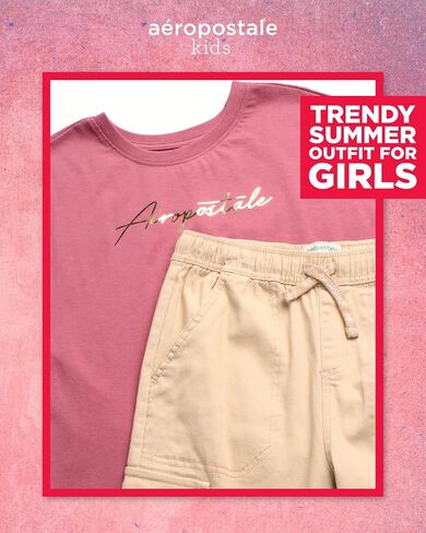 AEROPOSTALE Girls' Pants Set - 2 Piece Jersey Graphic Tee and Twill Cargo Jogger Pants - Summer Outfit for Girls (7-16) in Saudi Arabia