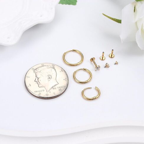 G23 Titanium 18G 16G Tragus Piercing Jewelry Labret Stud Internal Threaded CZ Labret Jewelry Monroe Medusa Lip Piercing Jewelry Nose Rings Hoop Cartilage Earrings for Women Men 6Pcs in Kuwait