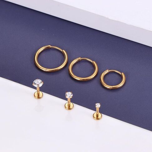 G23 Titanium 18G 16G Tragus Piercing Jewelry Labret Stud Internal Threaded CZ Labret Jewelry Monroe Medusa Lip Piercing Jewelry Nose Rings Hoop Cartilage Earrings for Women Men 6Pcs in Kuwait