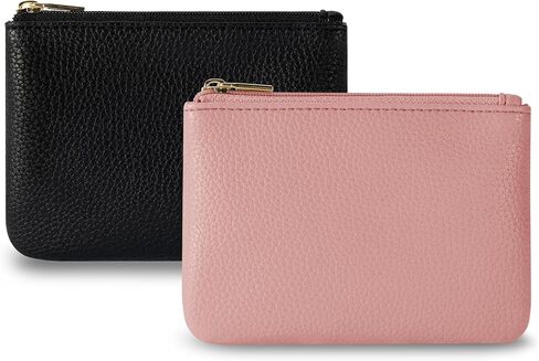 Chelmon PU Leather Coin Purse Pouch Change Holder With Zipper for Men Women 2 PCS Set (Black&Pink) in Saudi Arabia