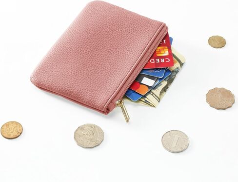 Chelmon PU Leather Coin Purse Pouch Change Holder With Zipper for Men Women 2 PCS Set (Black&Pink) in Saudi Arabia