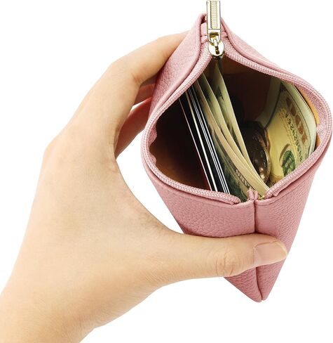 Chelmon PU Leather Coin Purse Pouch Change Holder With Zipper for Men Women 2 PCS Set (Black&Pink) in Saudi Arabia