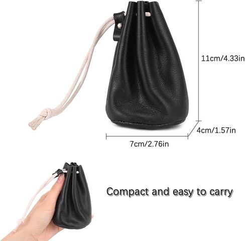 حقيبة برباط من الجلد الطبيعي، محفظة عملات معدنية سوداء اللون، منظم حقيبة جلدية صغيرة للعملات المعدنية لتغيير الأشياء الصغيرة والمجوهرات الصغيرة للرجال والنساء in Kuwait