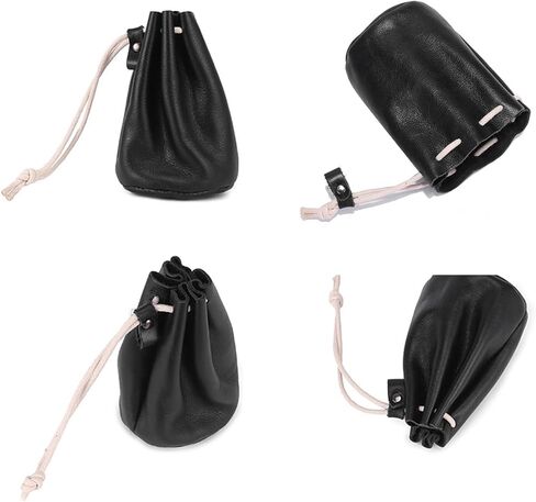 حقيبة برباط من الجلد الطبيعي، محفظة عملات معدنية سوداء اللون، منظم حقيبة جلدية صغيرة للعملات المعدنية لتغيير الأشياء الصغيرة والمجوهرات الصغيرة للرجال والنساء in Kuwait