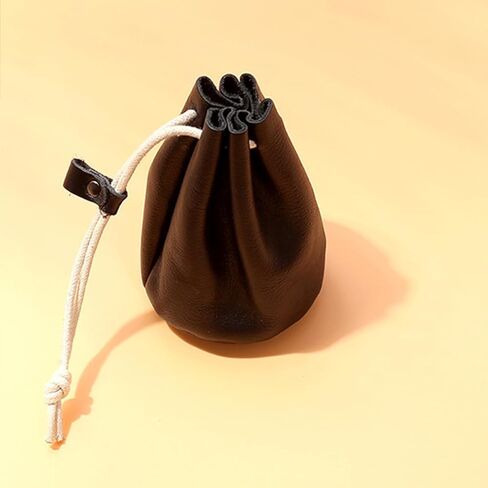 حقيبة برباط من الجلد الطبيعي، محفظة عملات معدنية سوداء اللون، منظم حقيبة جلدية صغيرة للعملات المعدنية لتغيير الأشياء الصغيرة والمجوهرات الصغيرة للرجال والنساء in Kuwait