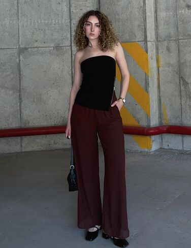 Palazzo Pants for Women Dressy Summer Casual Boho Chiffon Wide Leg Pants Elegant Flowy Beach Pants in Saudi Arabia