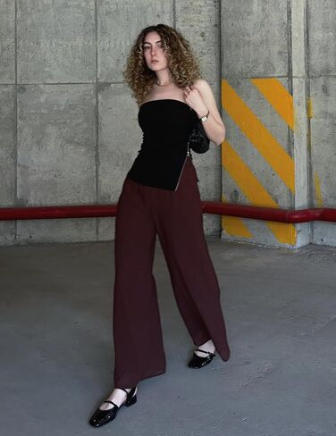 Palazzo Pants for Women Dressy Summer Casual Boho Chiffon Wide Leg Pants Elegant Flowy Beach Pants in Saudi Arabia