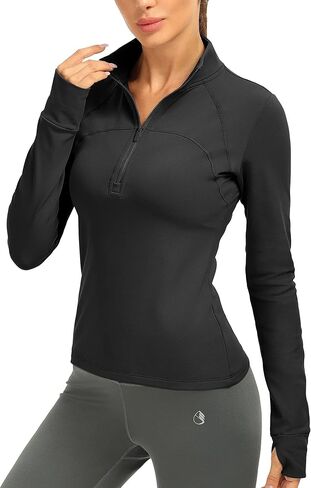 icyzone Fleece Lined Half Zip Pullover for Women with Thumb Holes, Athletic Workout Warm Jackets in Saudi Arabia