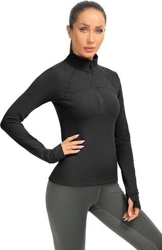 icyzone Fleece Lined Half Zip Pullover for Women with Thumb Holes, Athletic Workout Warm Jackets in Saudi Arabia