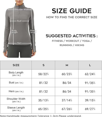 سترة صوفية مبطنة بالصوف نصف سحاب من icyzone للنساء مع فتحات للإبهام، وسترات رياضية دافئة للتمرين in Kuwait