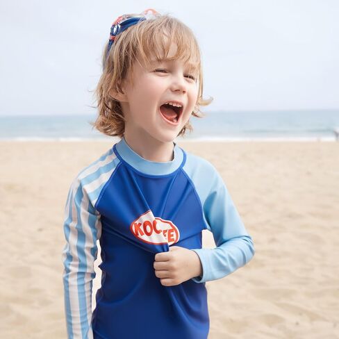 بدلة سباحة مكونة من 3 قطع بأكمام طويلة للحماية من أشعة الشمس فوق البنفسجية، ملابس سباحة مخططة للحماية من الطفح الجلدي in Kuwait