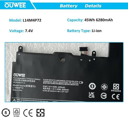 بطارية كمبيوتر محمول OUWEE L17M3P55 متوافقة مع Lenovo ThinkPad L380 Yoga L390 Yoga Serie Notebook 01AV482 SB10K97626 L17L3P53 01AV481 SB10K97625 L17C3P53 01AV483 SB10K97627 11.1V 45Wh 4080mAh in Saudi Arabia