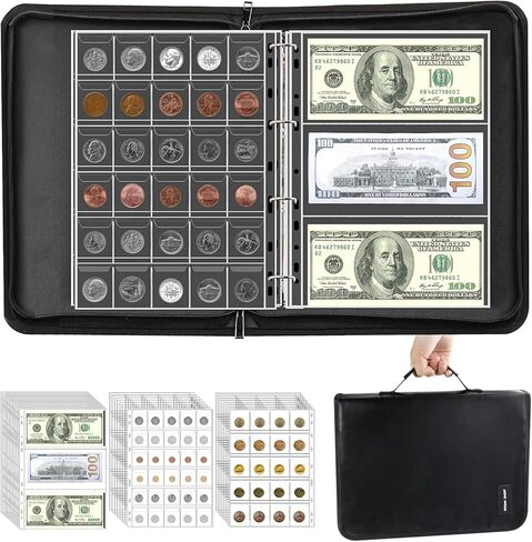 منظم حامل كتب مجموعة العملات المعدنية - 386 جيبًا للعملات المعدنية المقاومة للحريق، كتاب ألبوم لهواة الجمع، 36 كمًا، حقيبة تخزين الأموال، مجموعة العملات المعدنية، بيل بينيس، أرباع الطوابع النقدية in Kuwait