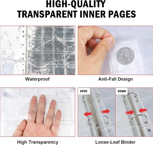 منظم حامل كتب مجموعة العملات المعدنية - 386 جيبًا للعملات المعدنية المقاومة للحريق، كتاب ألبوم لهواة الجمع، 36 كمًا، حقيبة تخزين الأموال، مجموعة العملات المعدنية، بيل بينيس، أرباع الطوابع النقدية in Kuwait