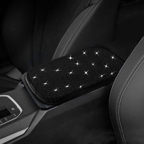 Black Bling Auto Center Console Pad Crystal Car Armrest Box Cover Protector Universal Fit Car Decor Accessories for Women in Saudi Arabia