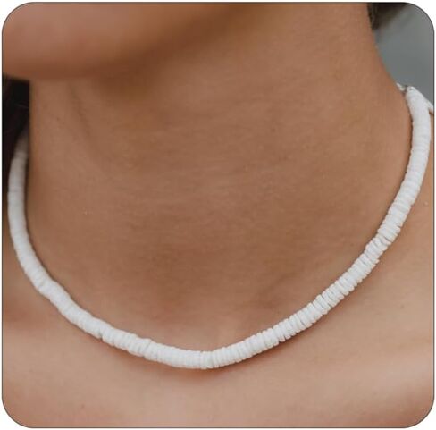 Handmade Puka Shell Necklace for Women Adjustable Summer Necklace Natural Sea Shell Collar Necklace Summer Jewelry for Women in Saudi Arabia