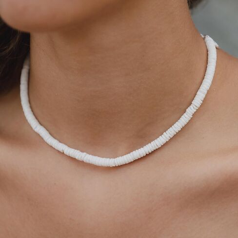 Handmade Puka Shell Necklace for Women Adjustable Summer Necklace Natural Sea Shell Collar Necklace Summer Jewelry for Women in Saudi Arabia