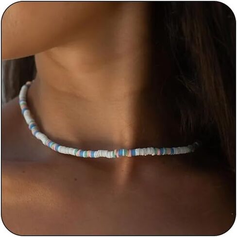 قلادة من صدفة بوكا مصنوعة يدويًا للنساء، قلادة صيفية قابلة للتعديل، قلادة على شكل صدفة البحر الطبيعية، مجوهرات صيفية للنساء in Kuwait