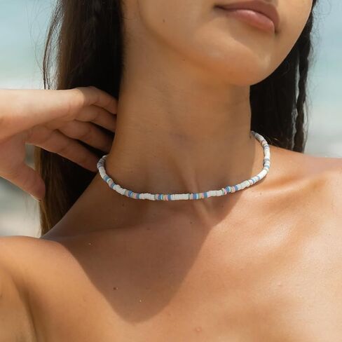 قلادة من صدفة بوكا مصنوعة يدويًا للنساء، قلادة صيفية قابلة للتعديل، قلادة على شكل صدفة البحر الطبيعية، مجوهرات صيفية للنساء in Kuwait