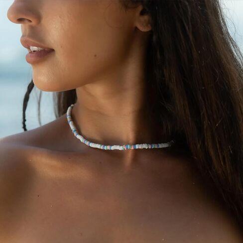 قلادة من صدفة بوكا مصنوعة يدويًا للنساء، قلادة صيفية قابلة للتعديل، قلادة على شكل صدفة البحر الطبيعية، مجوهرات صيفية للنساء in Kuwait